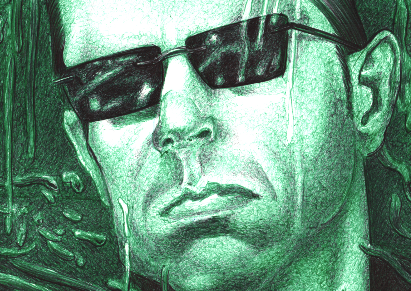Kugelschreiber-Zeichnung Portrait von Hugo Weaving als Agent Smith in Matrix/ballpen drawing of Hugo Weaving as Agent Smith in Matrix