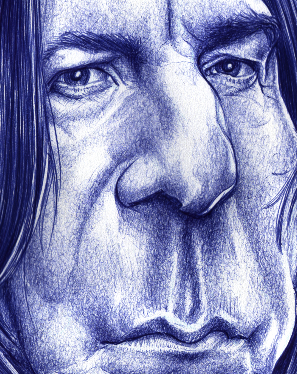 Closeup_illu-ballpen_Alan-Rickman_2021-01 Kugelschreiber-Zeichnung Portrait von Alan Rickman als Severus Snape/ballpen drawing of Alan Rickman as Severus Snape