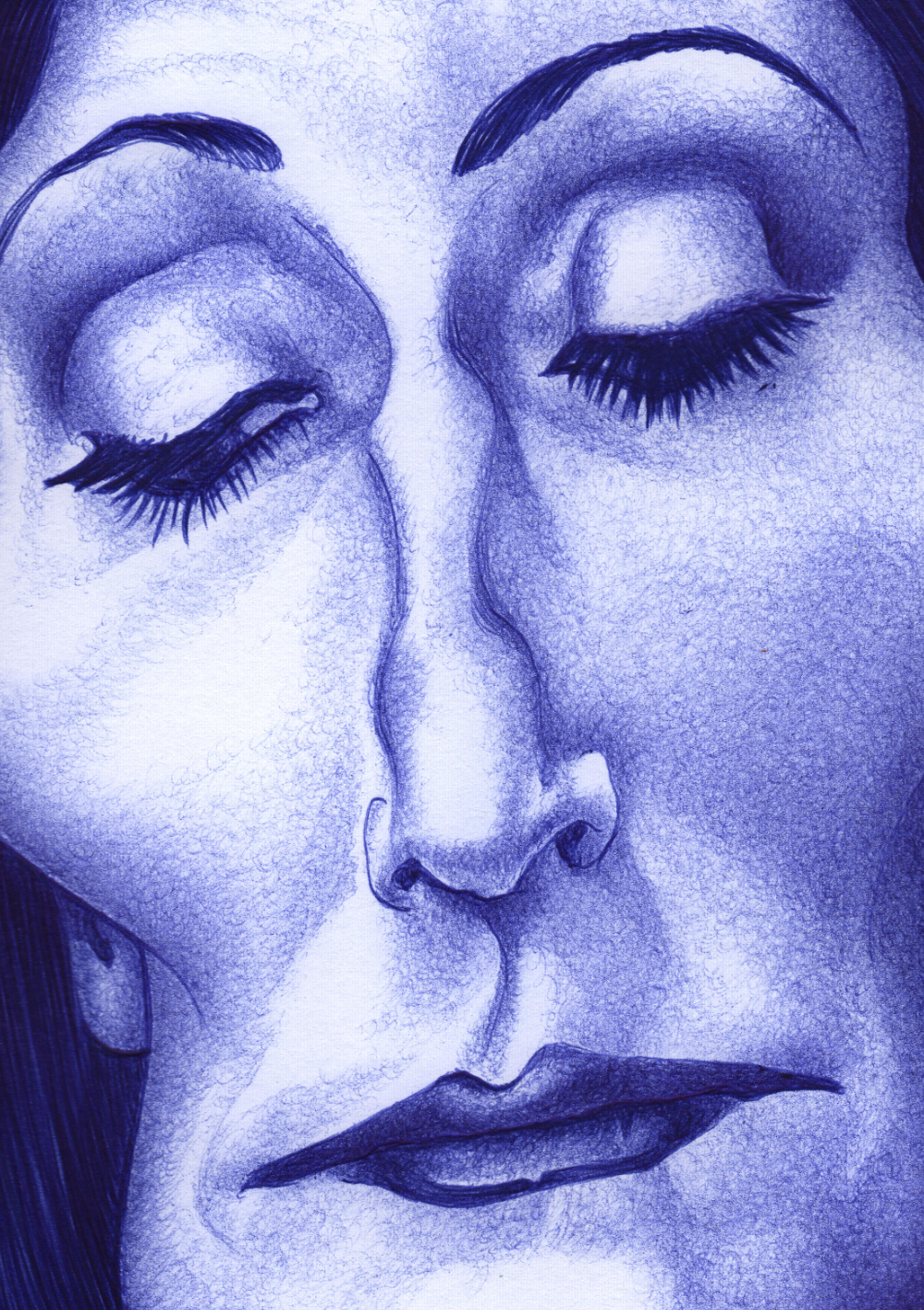 Kugelschreiber-Zeichnung Portrait von Anjelica Huston als Morticia Addams/ballpen drawing of Anjelica Huston as Morticia Addams