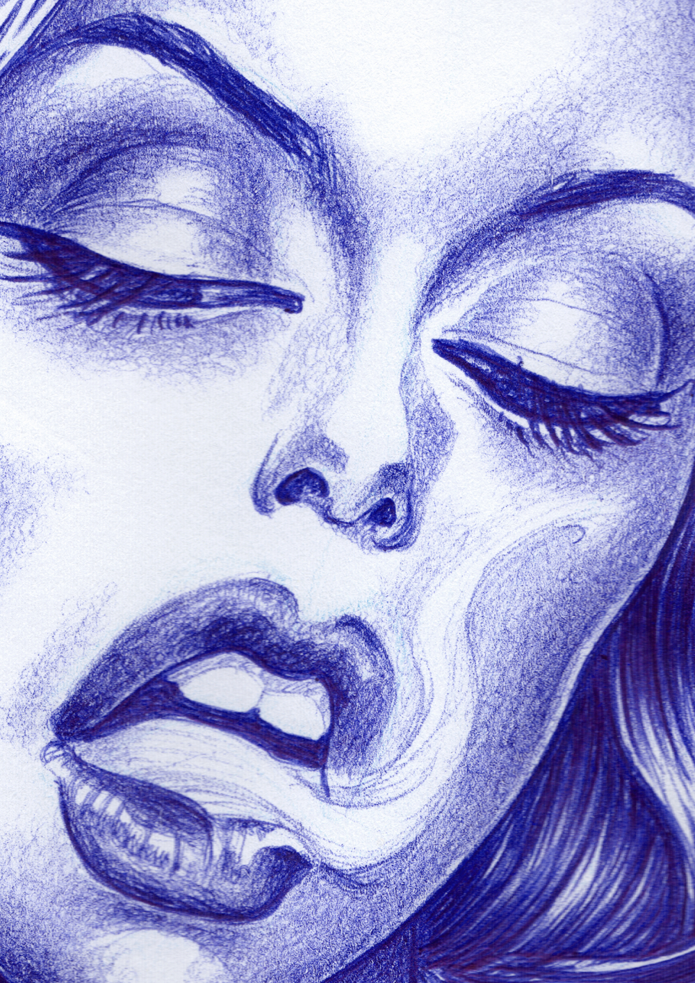 Portrait Kugelschreiber-Zeichnung einer Dame, rauchend/ballpen drawing of a lady smoking