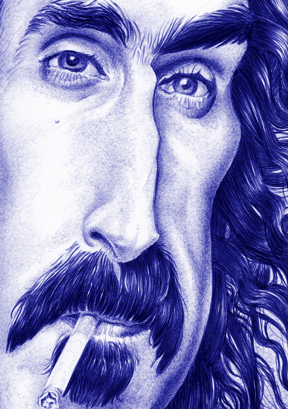 Kugelschreiber-Zeichnung Portrait von Frank Zappa/ballpen drawing of Frank Zappa