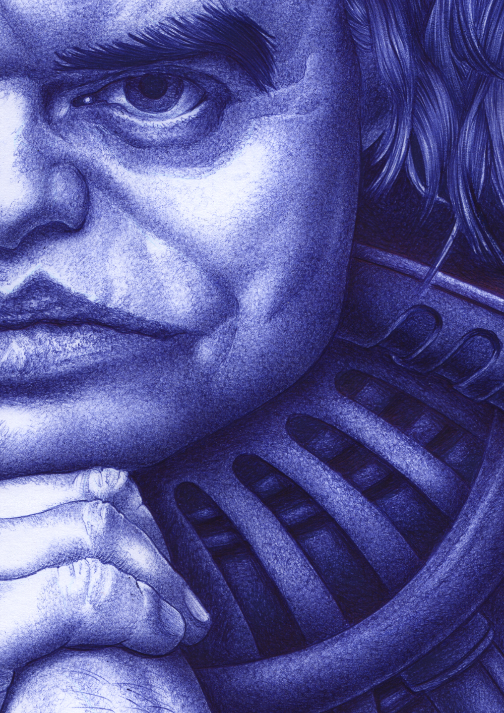 Kugelschreiber-Zeichnung Portrait von H R Giger/ballpen drawing of H R Giger