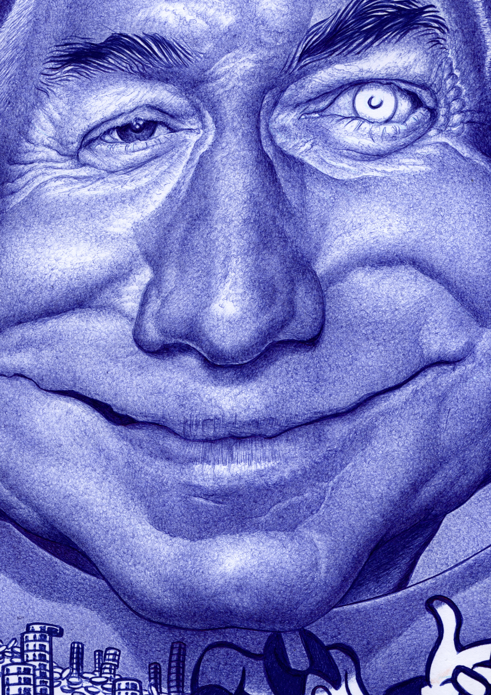 Closeup_illu-ballpen_Jeff-Bezos_Scrooge_2022-02 Kugelschreiber-Zeichnung Portrait von Jeff Bezos als Onkel Dagobert/ballpen drawing of Jeff Bezos as Scrooge
