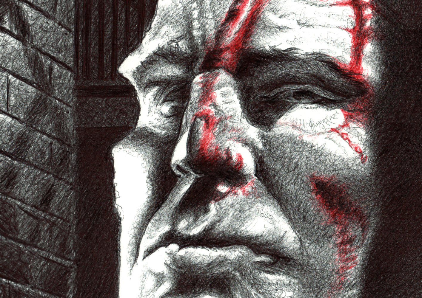 Kugelschreiber-Zeichnung Portrait von Mickey Rourke als Marv in Sin City | drawing of Mickey Rourke as Marv in Sin City