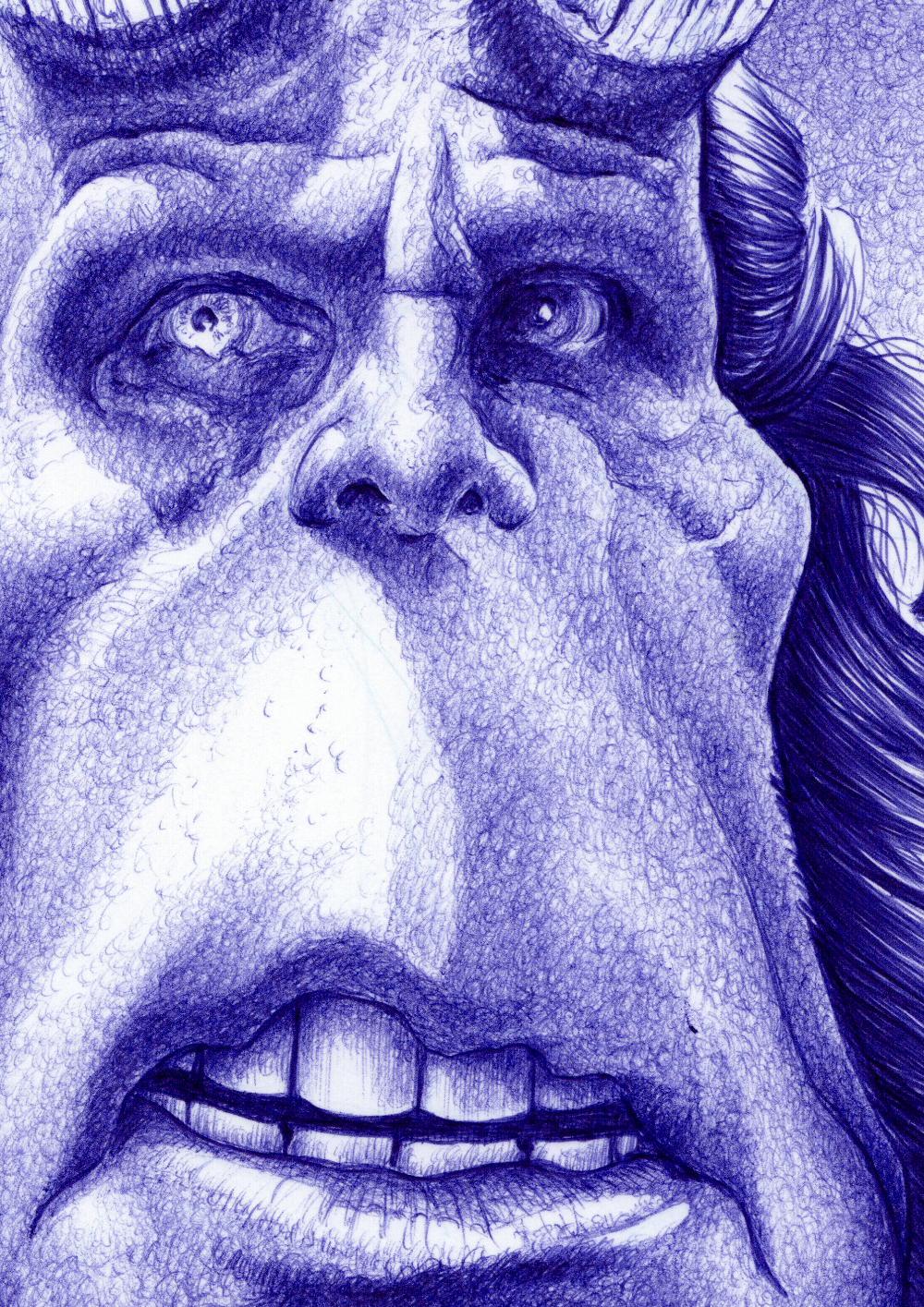 Closeup_illu-ballpen_Ron-Perlman_Hellboy_2021-04 Kugelschreiber-Zeichnung Portrait von Ron Perlman als Hellboy/ballpen drawing of Ron Perlman as Hellboy