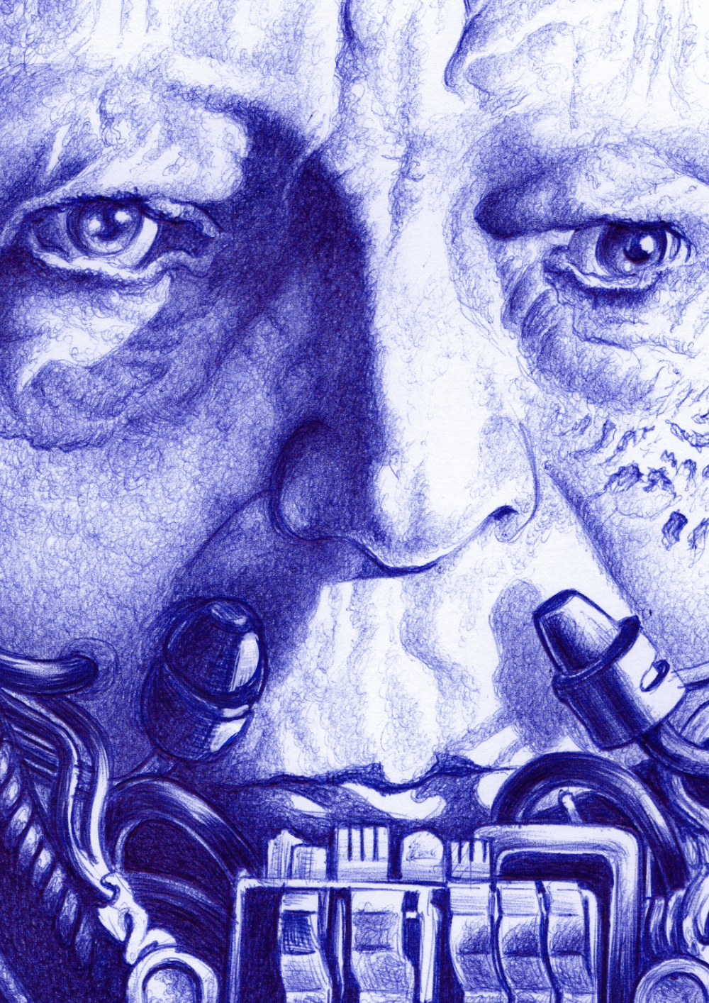 Kugelschreiber-Zeichnung Portrait von Sebastian Shaw als Darth Vader/ballpen drawing of Sebastian Shaw as Darth Vader