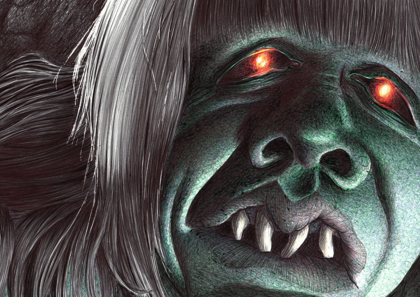 Kugelschreiber-Zeichnung Portrait eines Morlock aus "Die Zeitmaschine" von H. G. Wells | ballpoint pen drawing portrait of a Morlock from "The Time Machine" by H. G. Wells