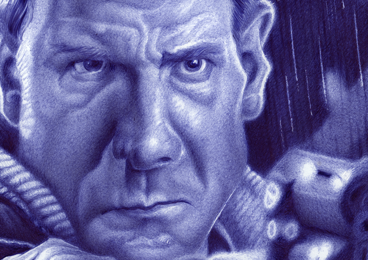Kugelschreiber-Zeichnung Portrait von Harrison Ford als Rick Deckard/ballpen drawing of Harrison Ford as Rick Deckard