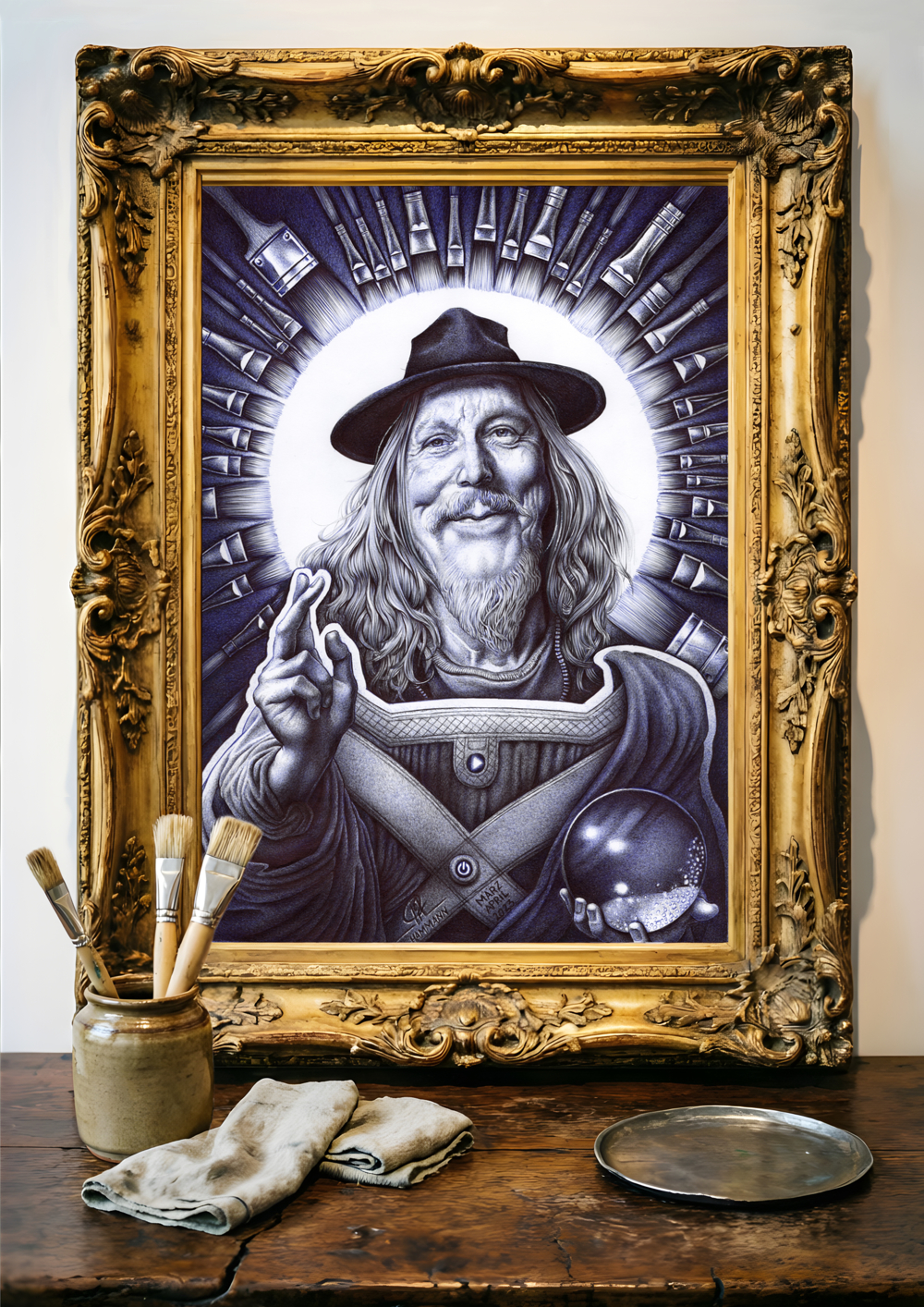 Kugelschreiber-Zeichnung Portrait von Wolfgang Beltracchi/ballpen drawing of Wolfgang Beltracchi