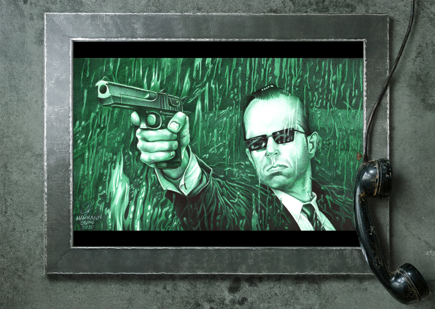 Kugelschreiber-Zeichnung Portrait von Hugo Weaving als Agent Smith in Matrix/ballpen drawing of Hugo Weaving as Agent Smith in Matrix