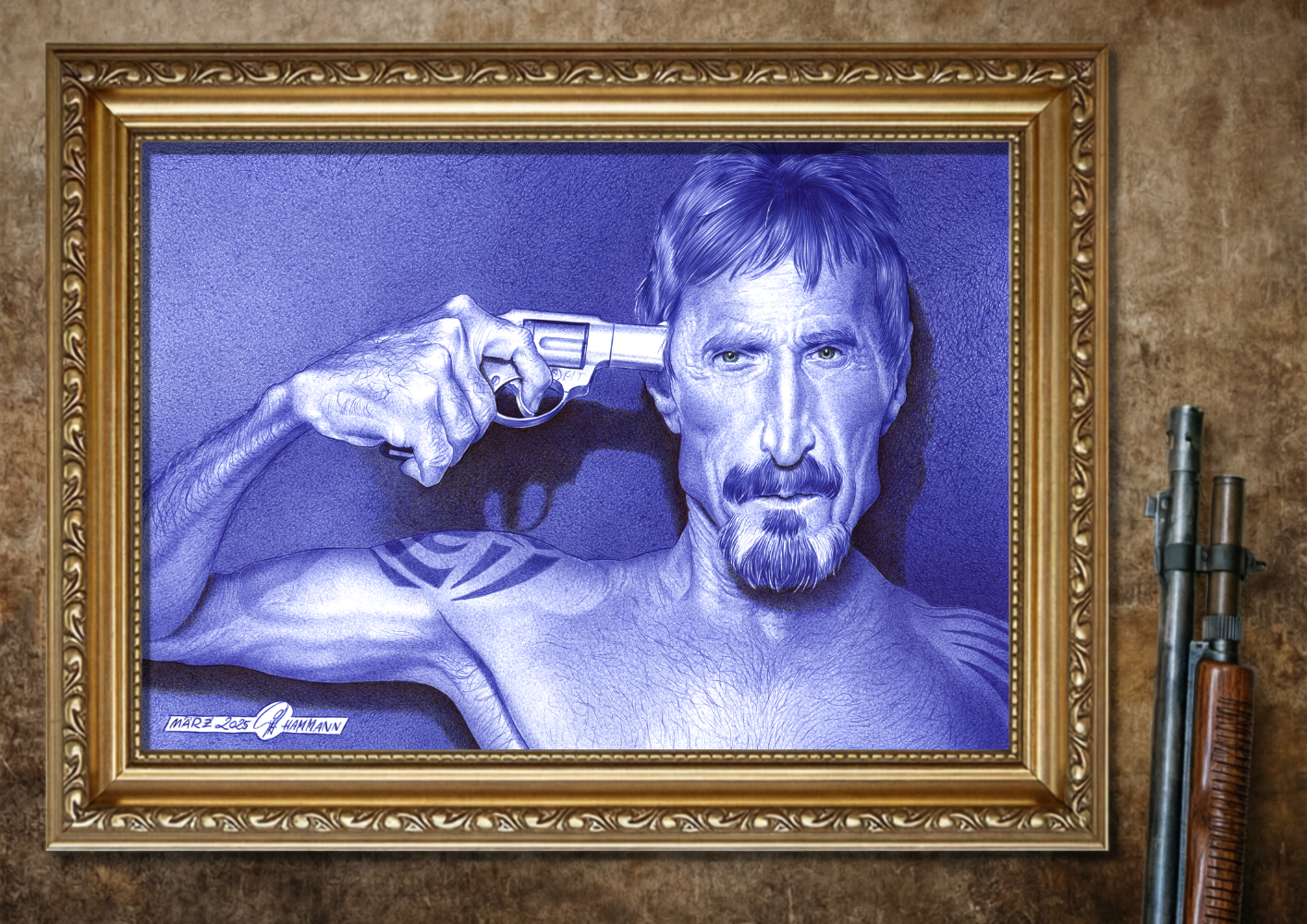 Kugelschreiber-Zeichnung Portrait John McAfee | ballpen drawing John McAfee