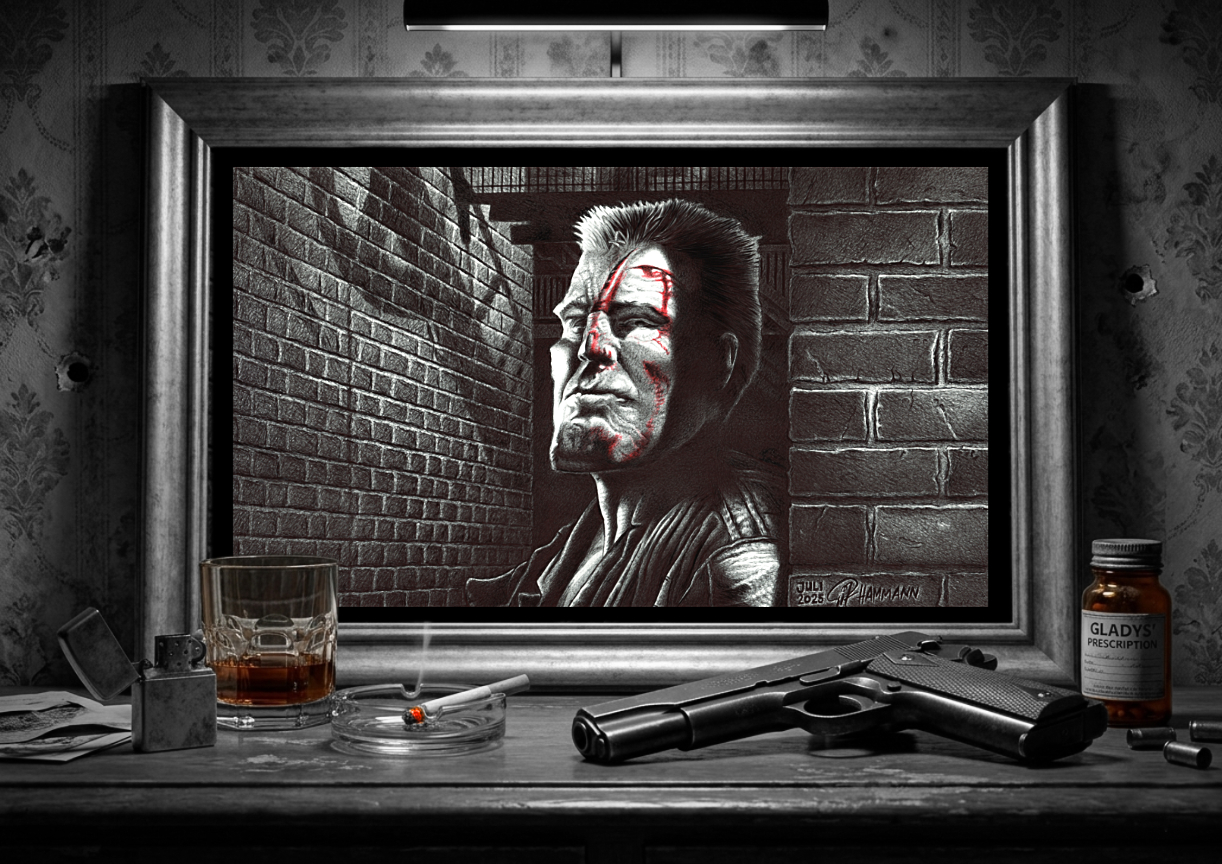 Kugelschreiber-Zeichnung Portrait von Mickey Rourke als Marv in Sin City | drawing of Mickey Rourke as Marv in Sin City