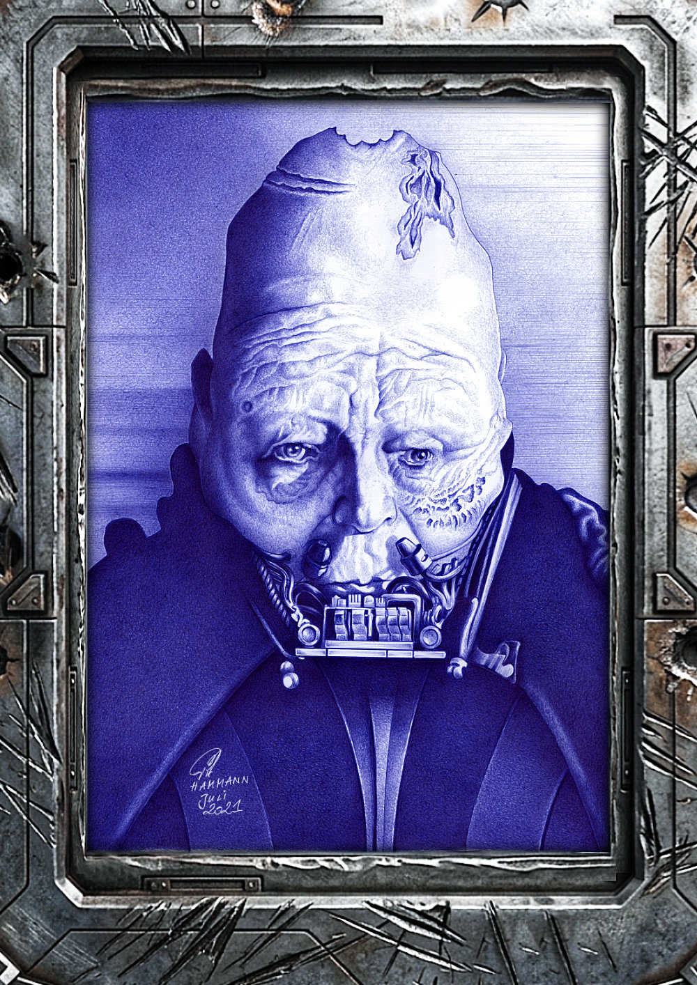 Kugelschreiber-Zeichnung Portrait von Sebastian Shaw als Darth Vader/ballpen drawing of Sebastian Shaw as Darth Vader