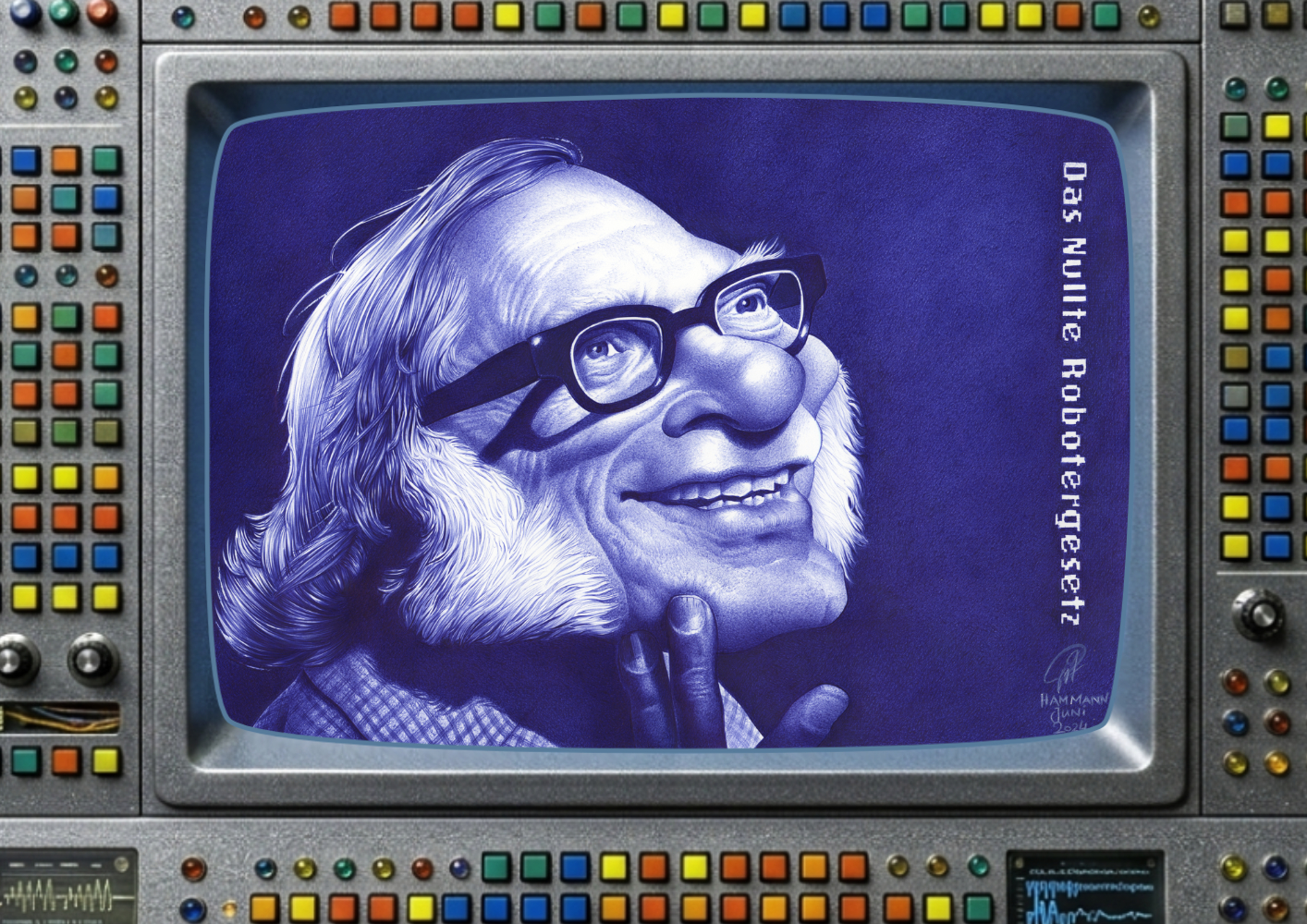 Kugelschreiber-Zeichnung Portrait von Isaac Asimov / ballpen drawing of Isaac Asimov