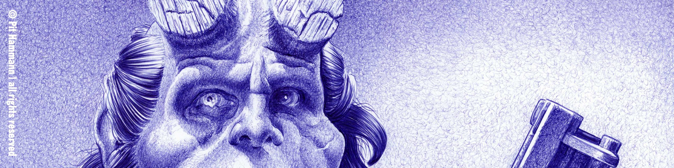 Kugelschreiber-Zeichnung von Ron Perlman als Hellboy/ballpen drawing of Ron Perlman as Hellboy