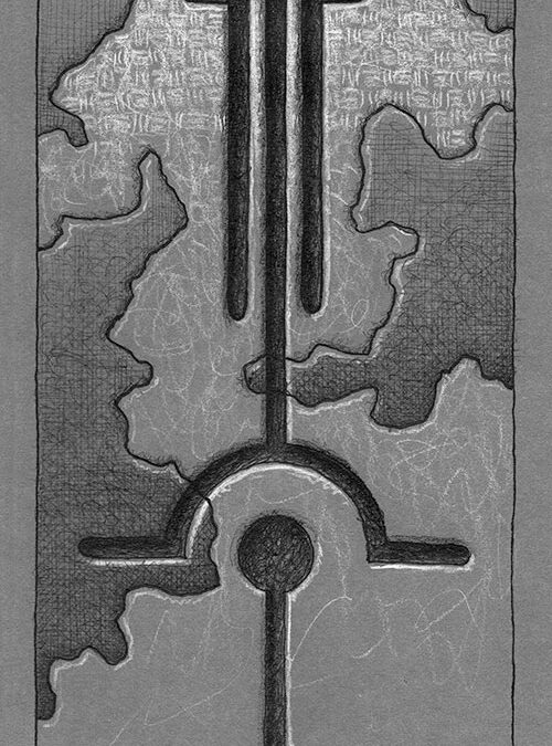 Zeichen mit Kuli, Tintenroller + Buntstift: 2024 08 | Komposition 015