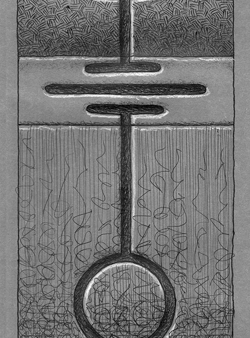 Zeichen mit Kuli, Tintenroller + Buntstift: 2024 08 | Komposition 017