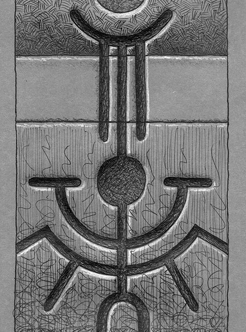 Zeichen mit Kuli, Tintenroller + Buntstift: 2024 08 | Komposition 018