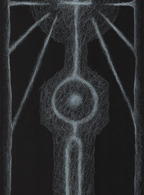 Zeichen mit weißem Buntstift auf schwarzem Fotokarton: 2024 10 | Komposition 034