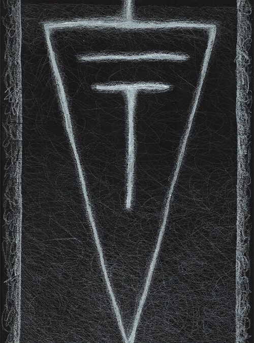 Zeichen mit weißem Buntstift auf schwarzem Fotokarton: 2024 10 | Komposition 038