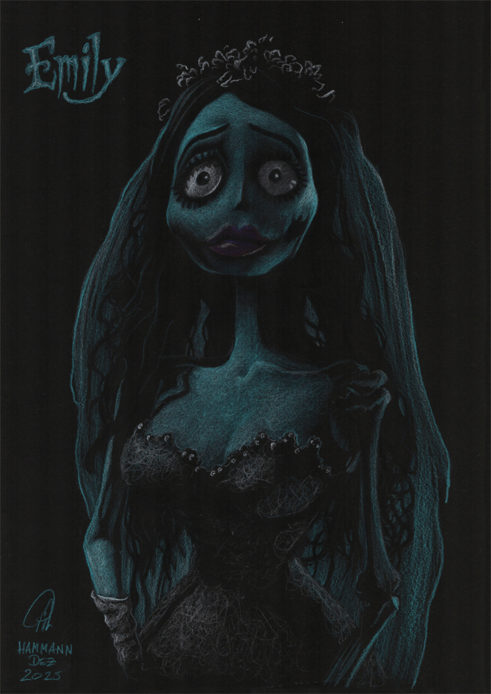 Buntstift-Zeichnung/coloured pencil drawing Portrait von Emiliy (TimBurton's "The Corpse Bride") Buntstift-Zeichnung/coloured pencil drawing Portrait von Emiliy (TimBurton's "The Corpse Bride")