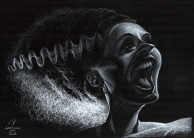 Buntstift-Zeichnung Portrait von Frankensteins Braut Colored pencil drawing of Frankenstein‘s Bride