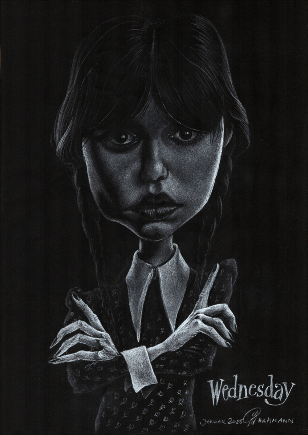 Buntstift-Zeichnung Portrait von Wednesday Addams/colored pencil drawing of Wednesday Addams Buntstift-Zeichnung Portrait von Wednesday Addams/colored pencil drawing of Wednesday Addams