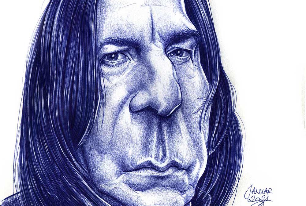 Kugelschreiber-Zeichnung Portrait von Alan Rickman als Severus Snape/ballpen drawing of Alan Rickman as Severus Snape