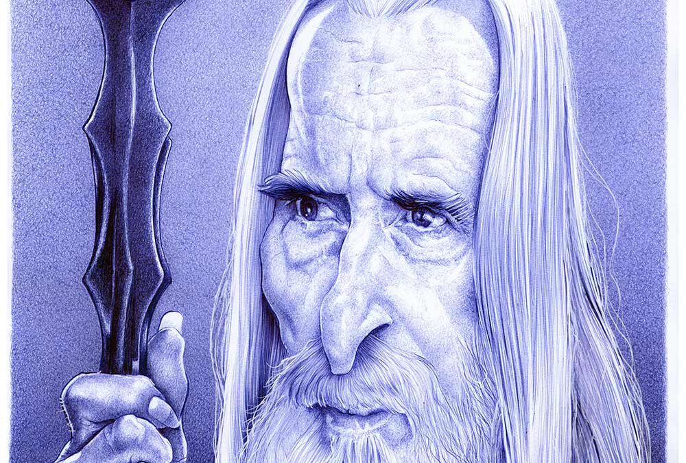Kugelschreiber-Zeichnung Portrait von Christopher Lee als Saruman/ballpen drawing of Christopher Lee as Saruman