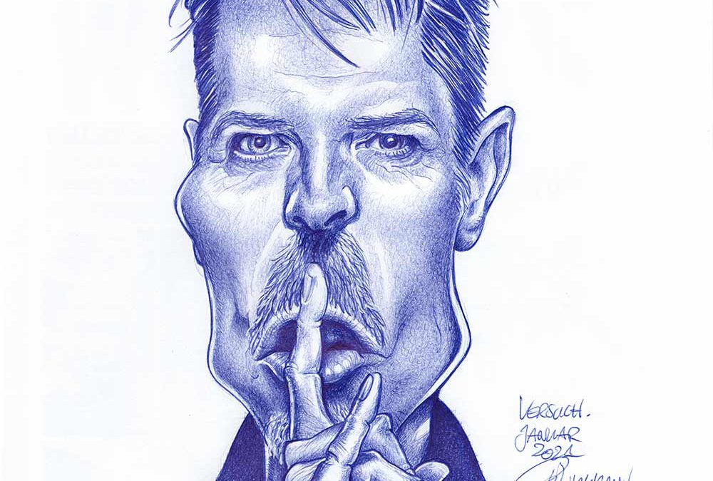 Kugelschreiber-Zeichnung Portrait von David Bowie – Ssh/ballpen drawing of David Bowie – Ssh