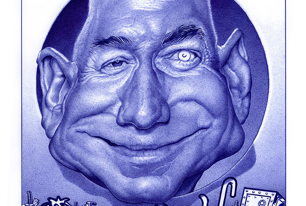 Kugelschreiber-Zeichnung Portrait von Jeff Bezos als Onkel Dagobert/ballpen drawing of Jeff Bezos as Scrooge