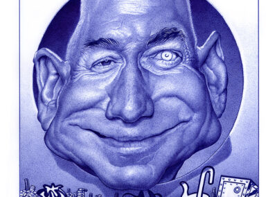 Kugelschreiber-Zeichnung Portrait von Jeff Bezos als Onkel Dagobert/ballpen drawing of Jeff Bezos as Scrooge
