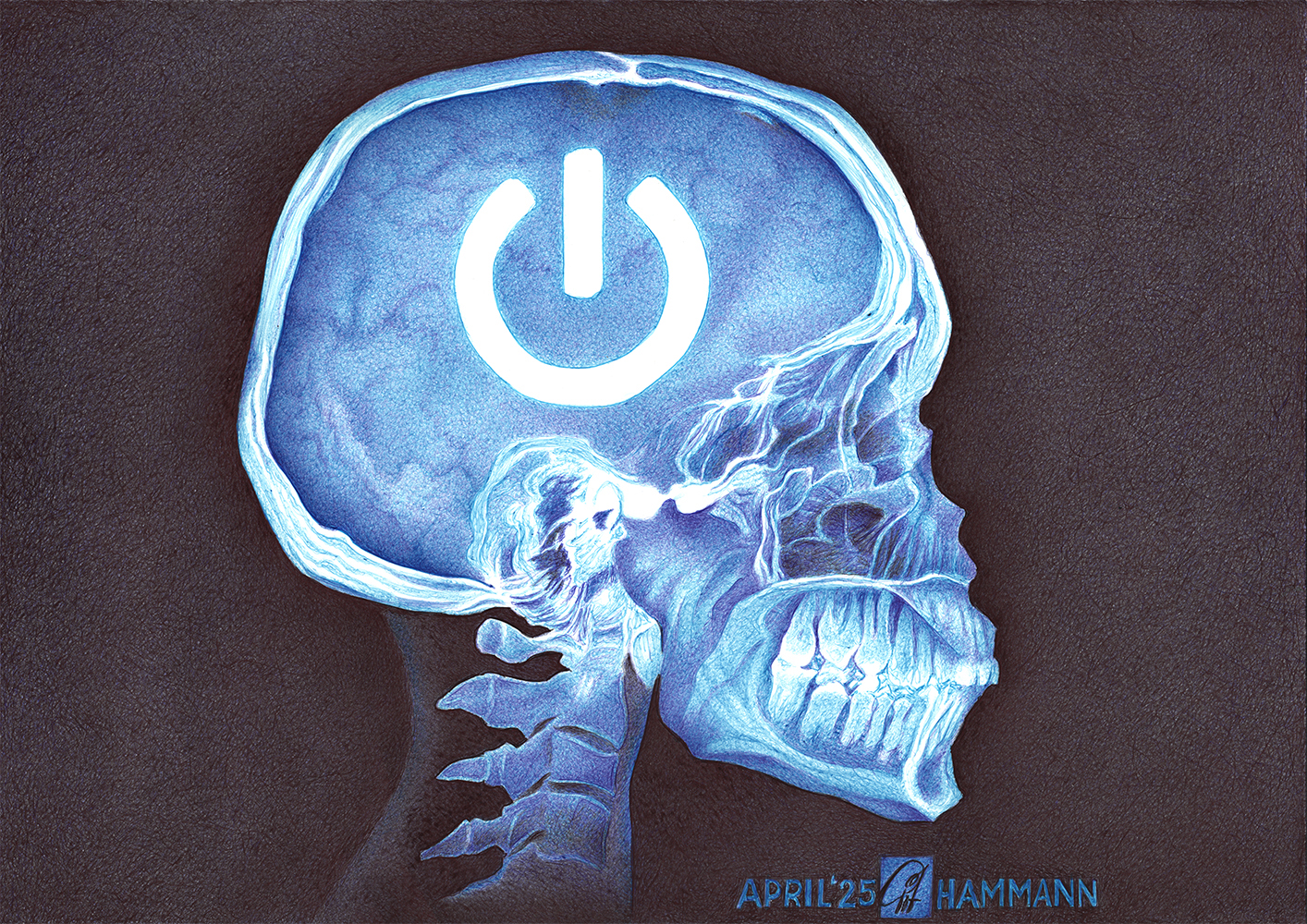 Kugelschreiber-Zeichnung Killswitch – Röntgenbild menschlicher Schädel | ballpen drawing Killswitch – X-ray photograph of a human skull