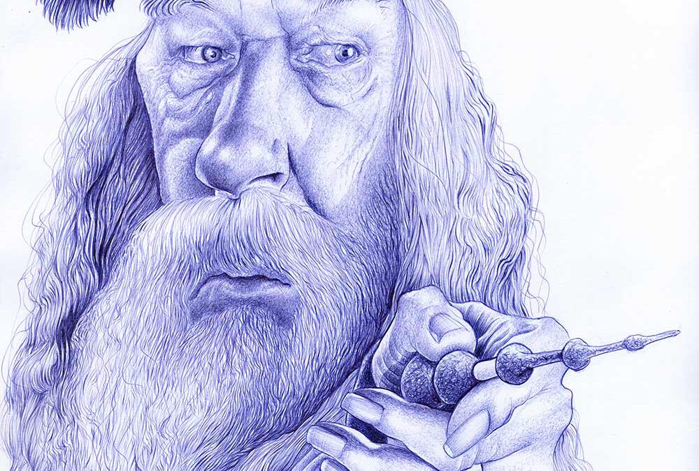 Kugelschreiber-Zeichnung Portrait von Michael Gambon als Dumbledore/ballpen drawing of Michael Gambon as Dumbledore