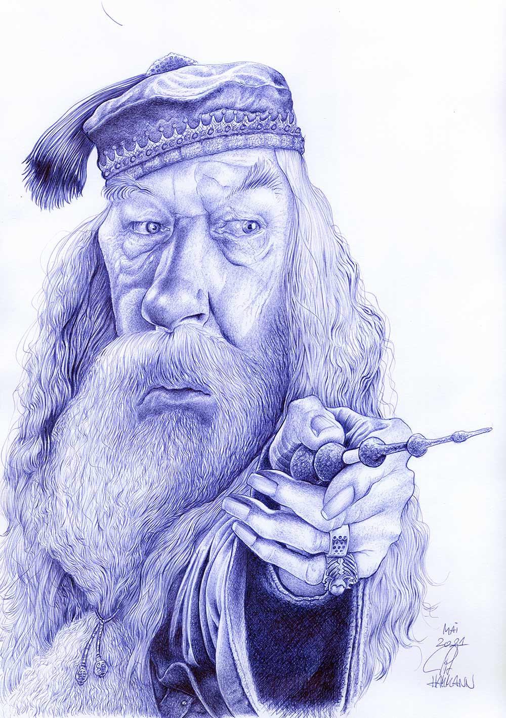 Michael Gambon/Dumbledore | Kugelschreiber-Zeichnung | ballpen drawing