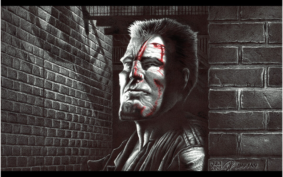 Kugelschreiber-Zeichnung Portrait von Mickey Rourke als Marv in Sin City | drawing of Mickey Rourke as Marv in Sin City
