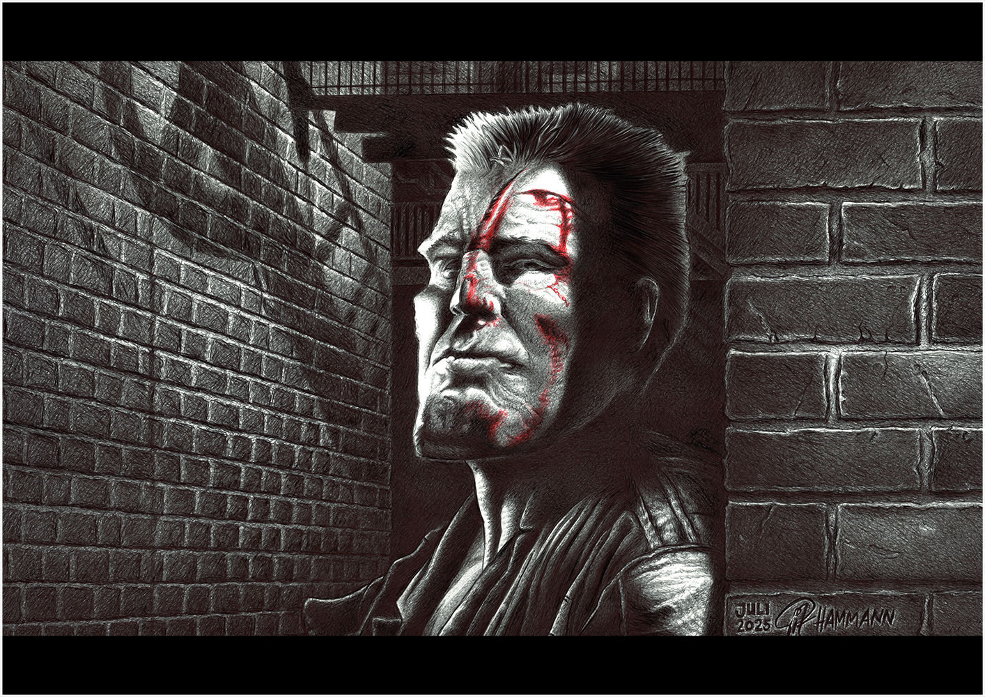 Kugelschreiber-Zeichnung Portrait von Mickey Rourke als Marv in Sin City | drawing of Mickey Rourke as Marv in Sin City