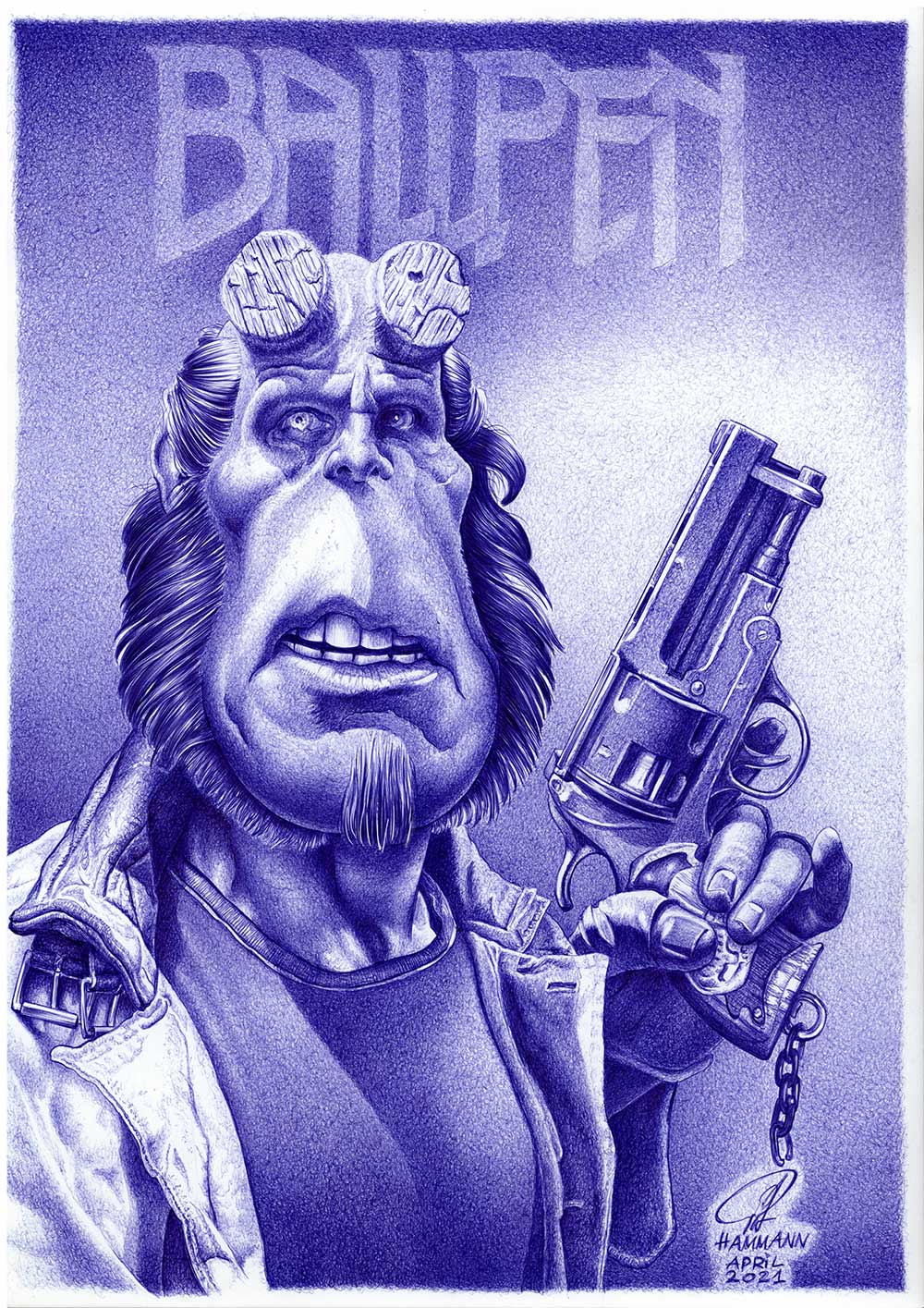Ron Perlman/Hellboy | Kugelschreiber-Zeichnung | ballpen drawing