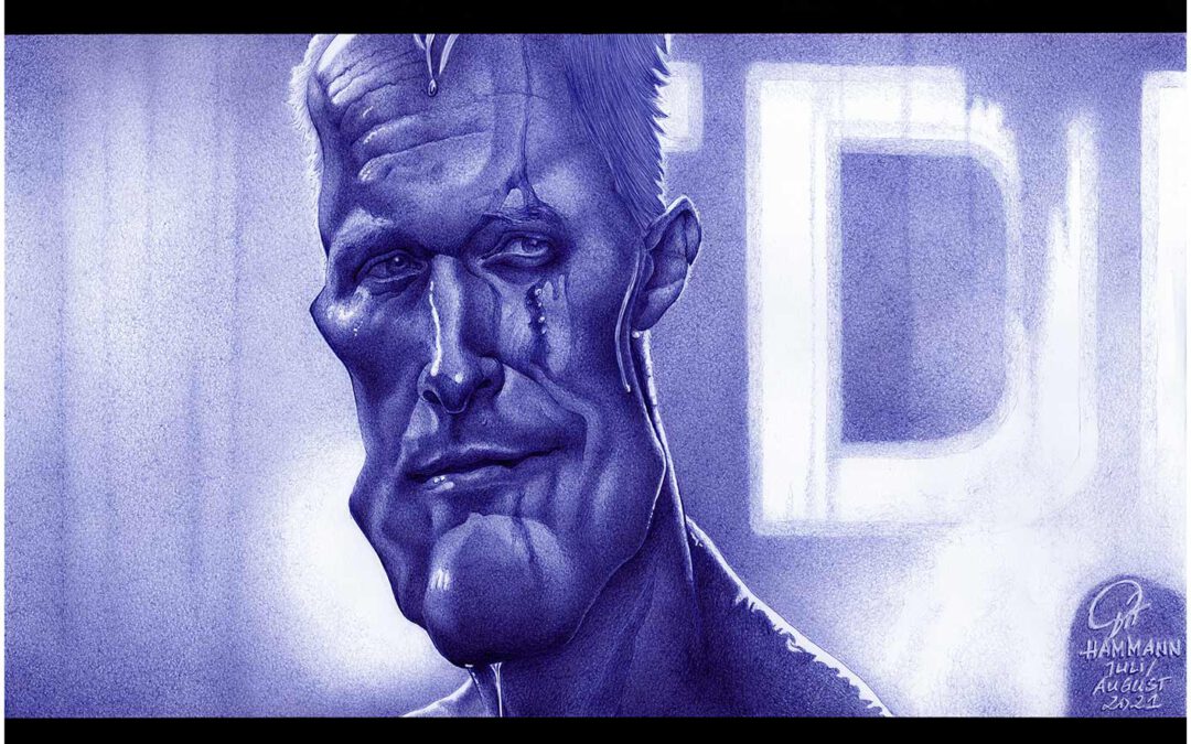 Kugelschreiber-Zeichnung Portrait von Rutger Hauer als Roy Batty/ballpen drawing of Rutger Hauer as Roy Batty
