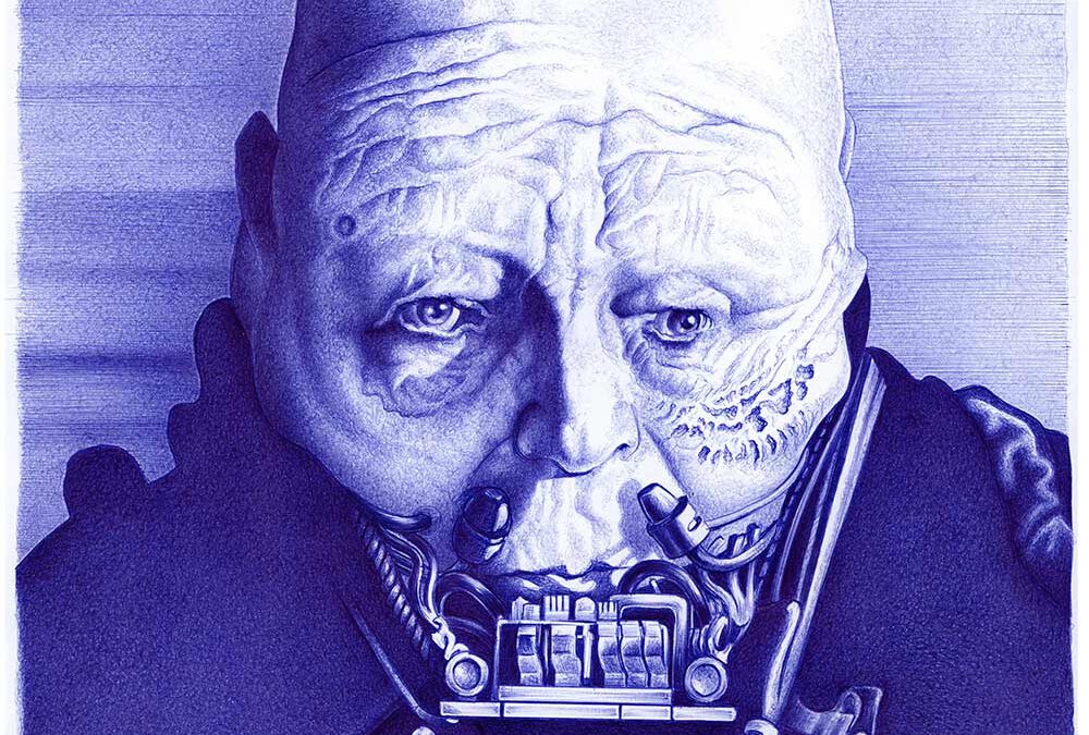 Kugelschreiber-Zeichnung Portrait von Sebastian Shaw als Darth Vader/ballpen drawing of Sebastian Shaw as Darth Vader