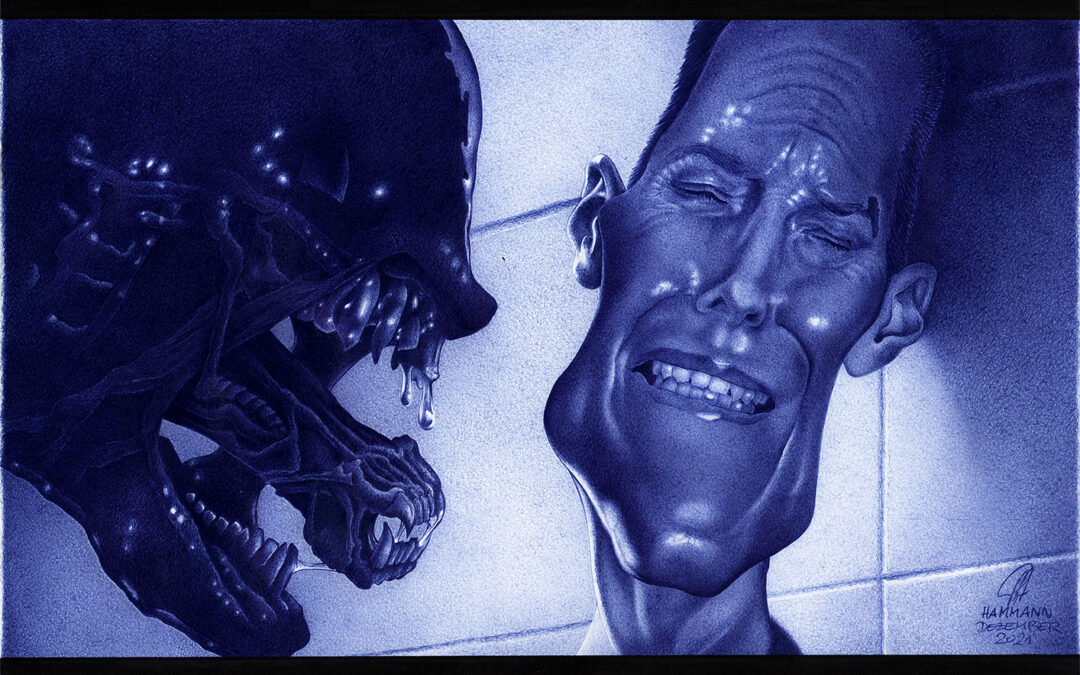 Kugelschreiber-Zeichnung Portrait von Sigourney Weaver als Ellen Ripley in Alien 3/ballpen drawing of Sigourney Weaver as Ellen Ripley in Alien 3