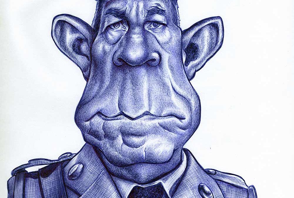 Kugelschreiber-Zeichnung Portrait nach Roger Balls Foto „Sergeant F de Bruin“/ballpen drawing after Roger Ball's photo „Sergeant F de Bruin“