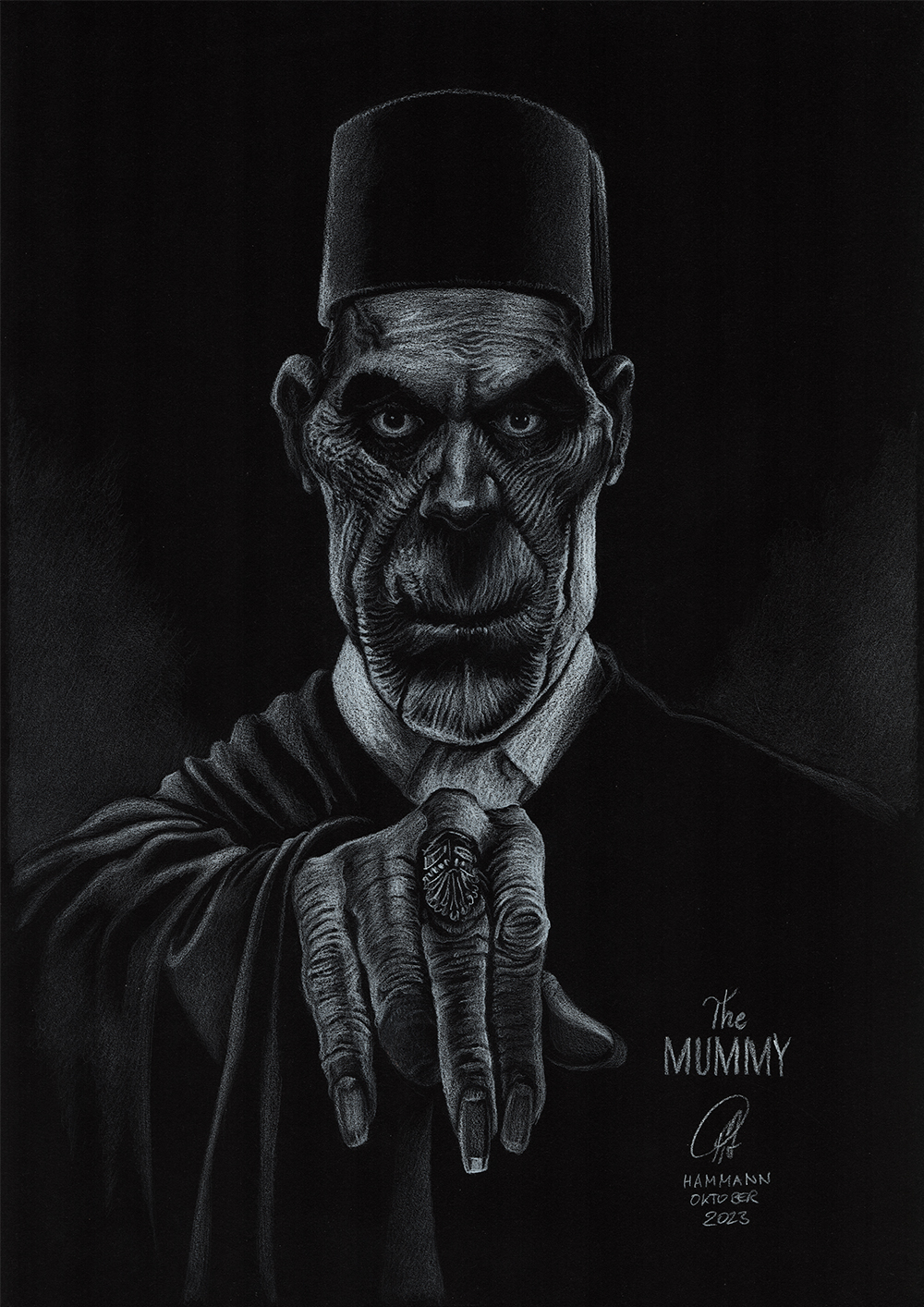 Buntstift-Zeichnung Boris Karloff – The Mummy/colored pencil drawing Boris Karloff – The Mummy