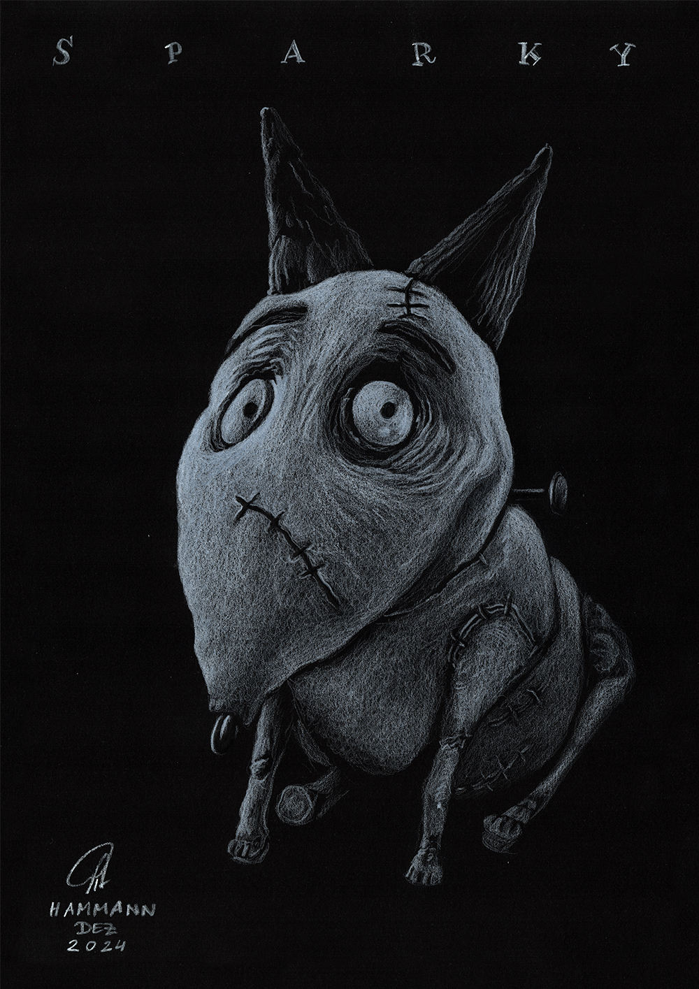 Buntstift-Zeichnung Sparky aus Tim Burtons "Frankenweenie"/colored pencil drawing Sparky from Tim Burton's "Frankenweenie"