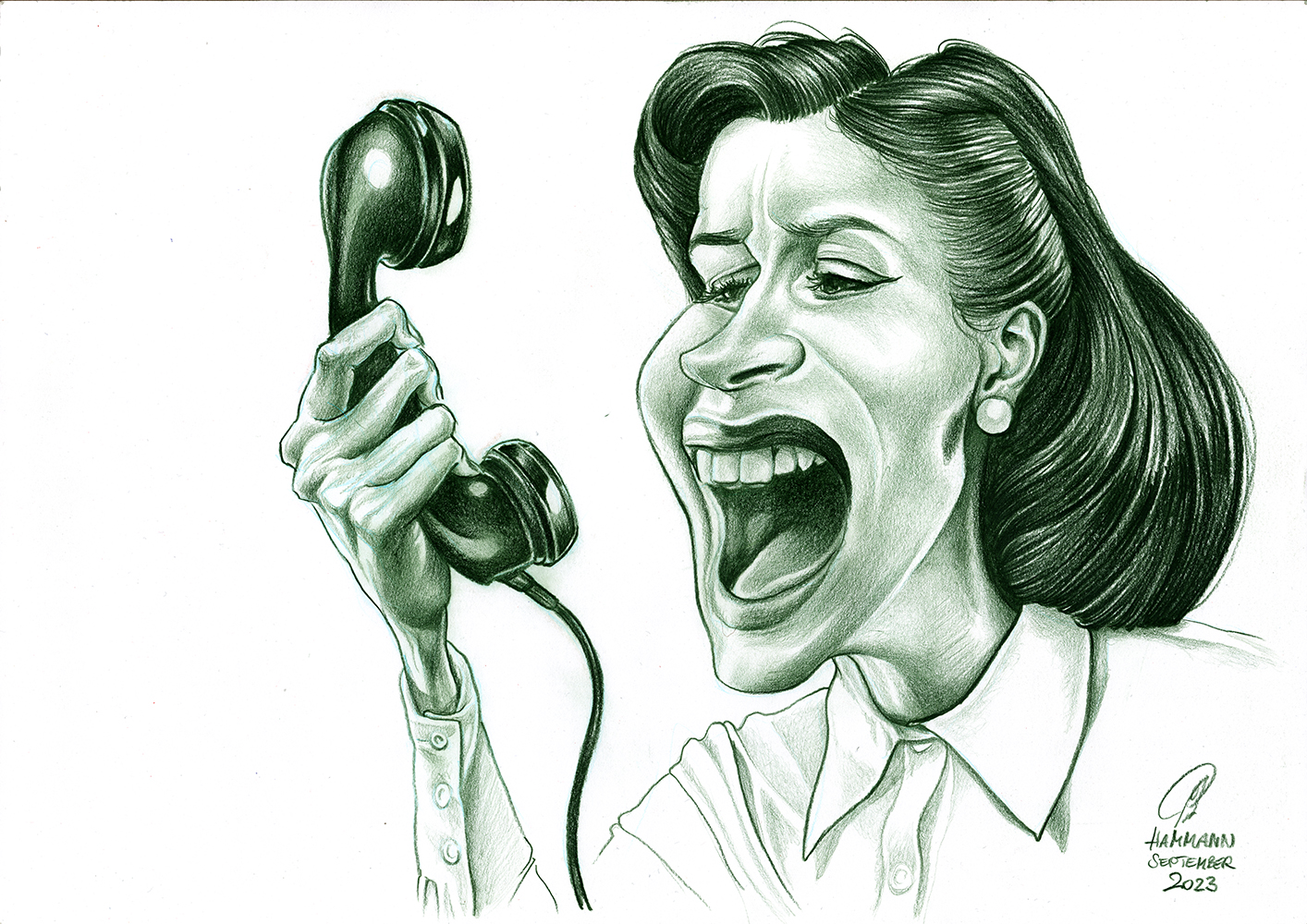 Buntstift-Zeichnung Telefondame/ballpen drawing telephone lady