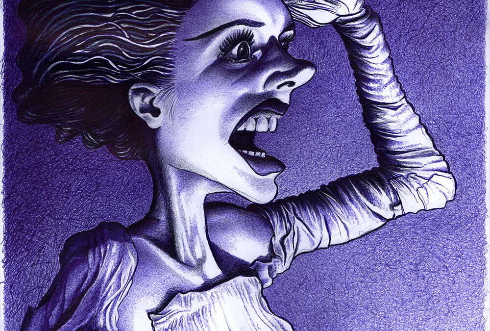 Kugelschreiber-/Buntstift-Zeichnung Portrait von Frankensteins Braut ballpen / Colored pencil drawing of Frankenstein‘s Bride