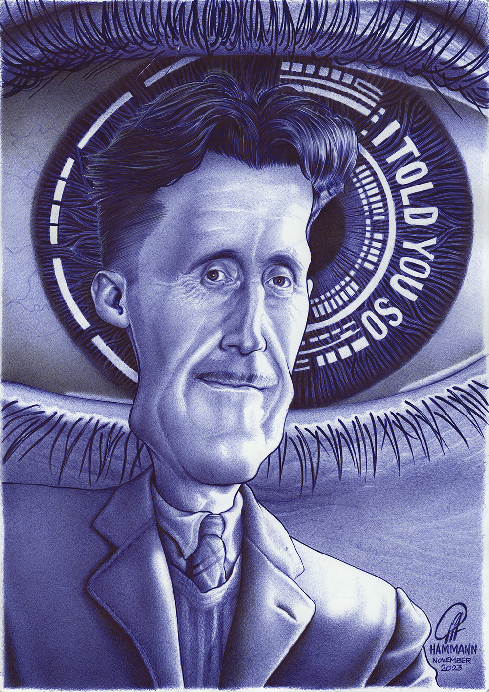 Kugelschreiber-Zeichnung von George Orwell/ballpen drawing of George Orwell