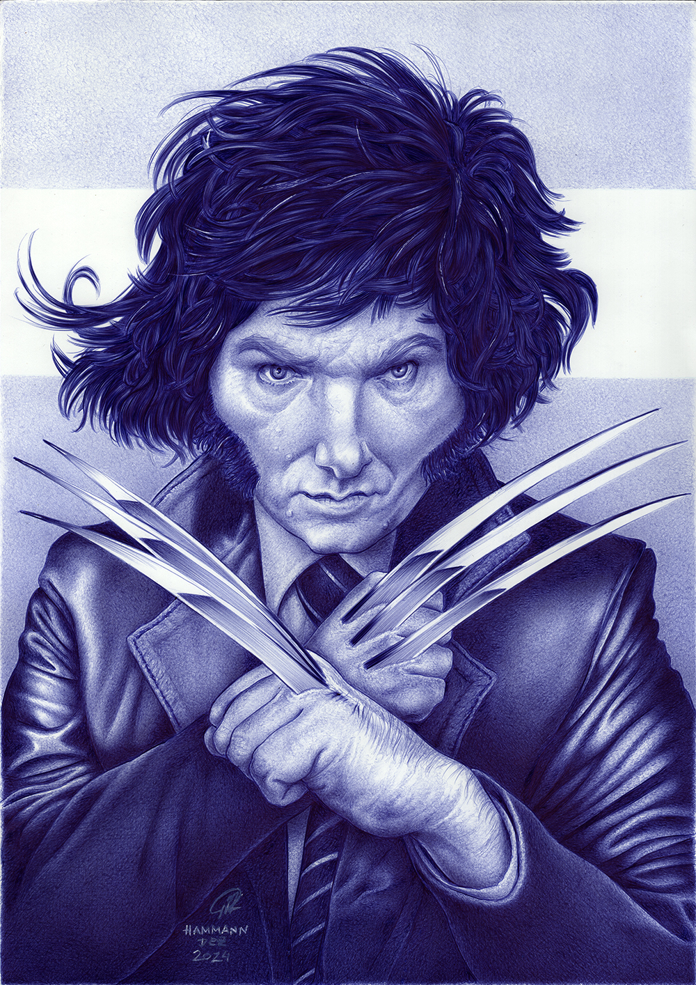 Kugelschreiber-Zeichnung von Javier Milei/ballpen drawing of Javier Milei