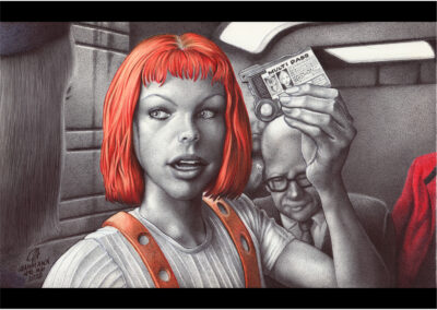 Multipass | Kugelschreiber-Zeichnung Portrait Anthony Burgess | Milla Jojovich als Leeloo Minai Lekatariba-Lamina-Tchai Ekbat De Sebat im FIlm "Das fünfte Element"/ "The Fifth Element,"