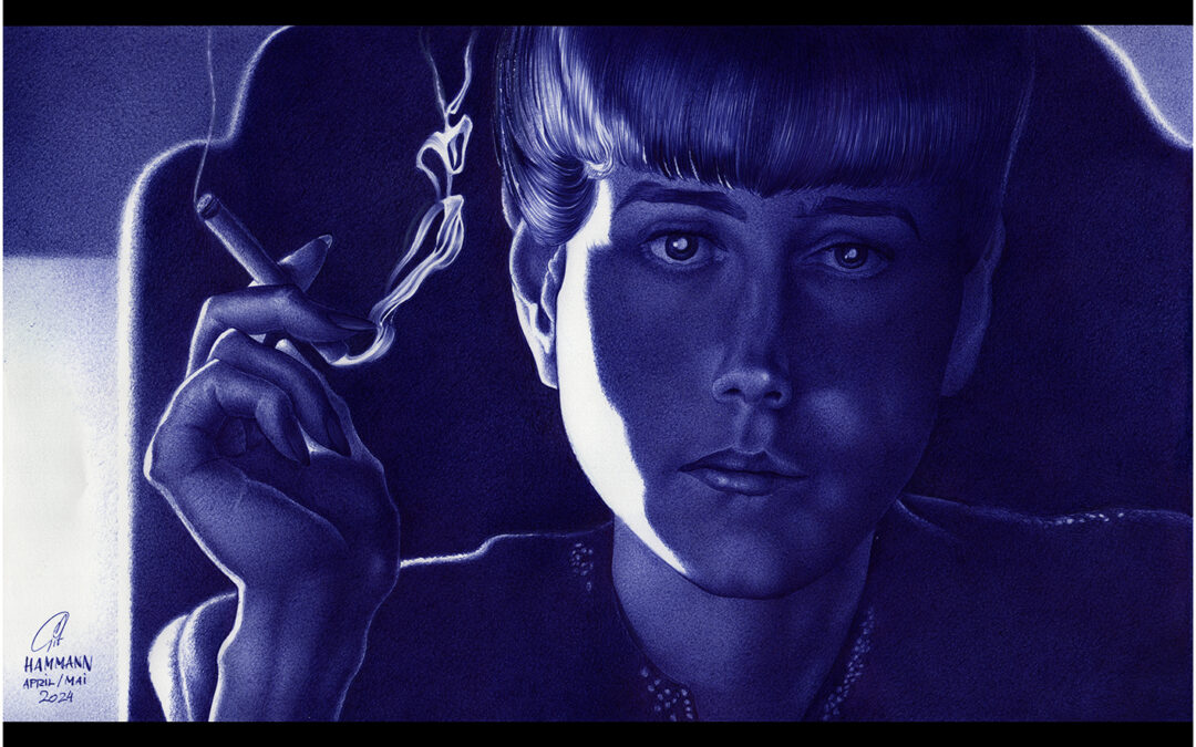 Kugelschreiber-Zeichnung Portrait von Sean Young als Rachael/ballpen drawing of Sean Young as Rachael